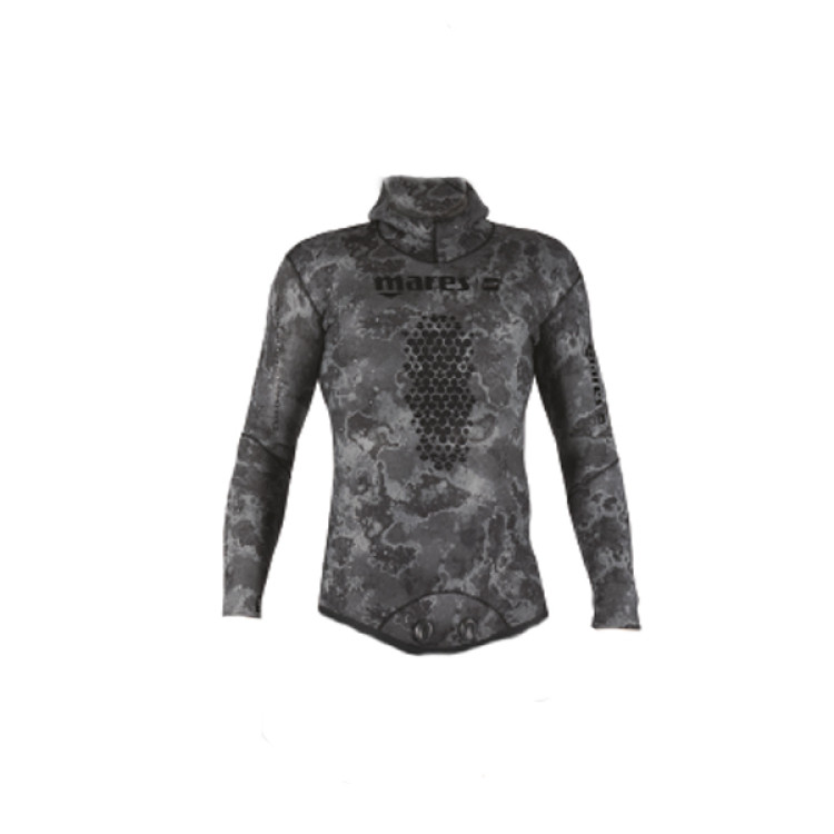 Куртка гидрокостюма для подводной охоты MARES SF EXPLORER CAMO BLACK 70, 7мм, с открытой порой внутри, цв.чёрный камуфляж